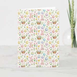 Whimsical Pastel Easter Bunny & Floral Pattern Card