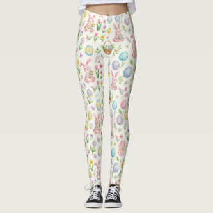 Whimsical Pastel Easter Bunny & Floral Pattern Leggings
