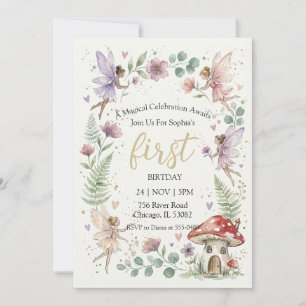 Whimsical Pastel Fairy Forest Girl Birthday  Invitation
