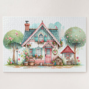 Whimsical Pastel Fairy Tale Cottage Art Jigsaw Puzzle