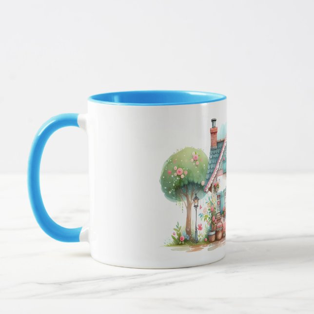 Whimsical Pastel Fairy Tale Cottage Art Mug (Left)