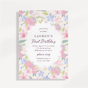Whimsical Pastel Floral First Birthday Invitation