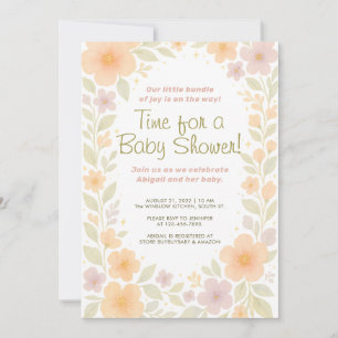 Whimsical Pastel Floral Watercolor Baby Shower Invitation