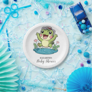 Whimsical Pastel Frog Baby Shower Paper Plate