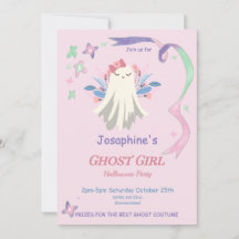Whimsical Pastel Ghost Girl Halloween Party Invite
