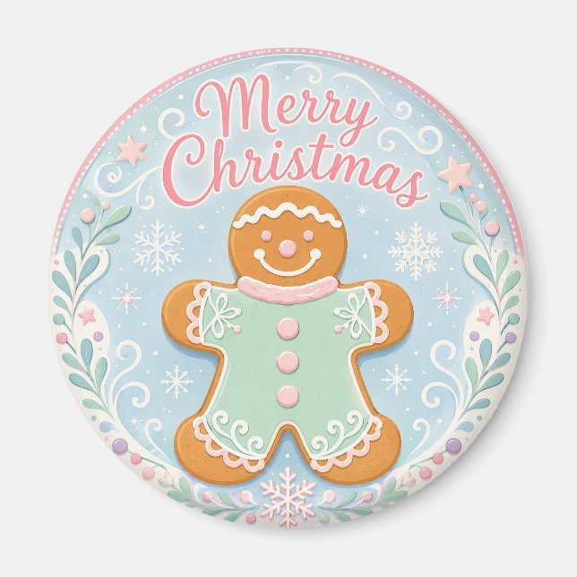 Whimsical Pastel Gingerbread Man Magnet (Front)