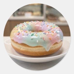 Whimsical Pastel Glass Glaze Doughnut Glossy   Classic Round Sticker