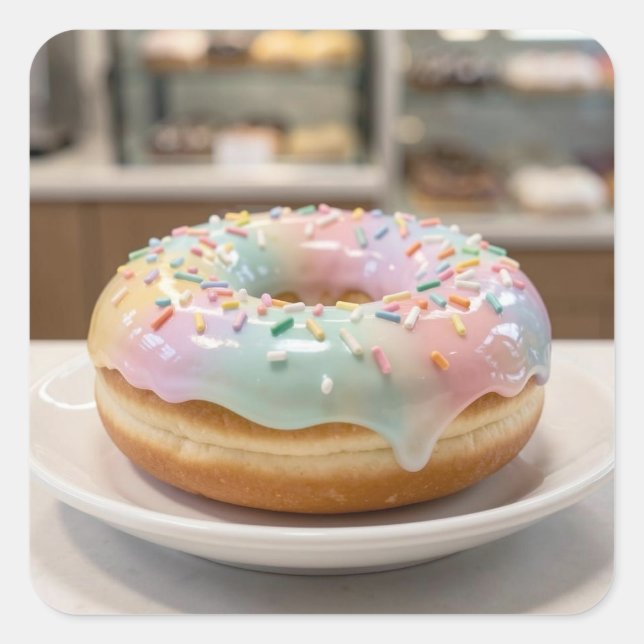 Whimsical Pastel Glass Glaze Doughnut Glossy   Square Sticker (Front)
