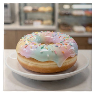 Whimsical Pastel Glass Glaze Doughnut Tile