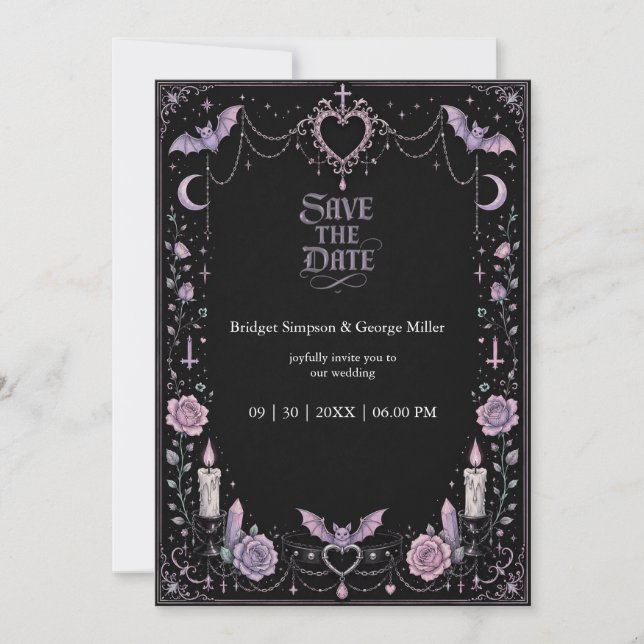 Whimsical Pastel Gothic Kawaii Wedding Invitation (Front)