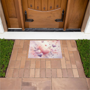 Whimsical Pastel Hearts Romantic Floral Love Doormat