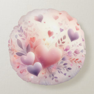 Whimsical Pastel Hearts Romantic Floral Love Round Cushion