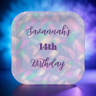 Whimsical Pastel Iridescent Birthday Celebration  Paper Plate
