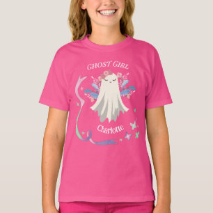 Whimsical Pastel on Hot Pink Ghost Girl Halloween  T-Shirt