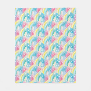 Whimsical Pastel Pattern with Hearts and Rainbows Fleece Blanket