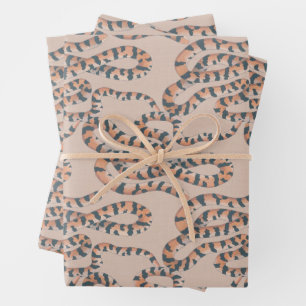 Whimsical Pastel Peach & Orange Vintage Snakes Wrapping Paper Sheet