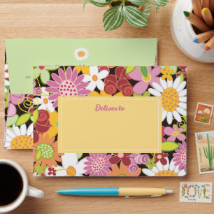 Whimsical Pastel Pink Spring Flowers Garden Chic Envelope