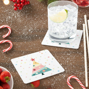 Whimsical Pastel Polka Dot Christmas Coaster