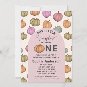Whimsical Pastel Pumpkin First Birthday Party Invitation