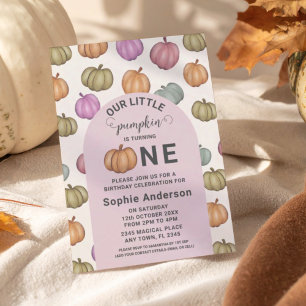 Whimsical Pastel Pumpkin First Birthday Party Invitation
