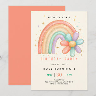 Whimsical Pastel Rainbow 3rd Birthday Invitation