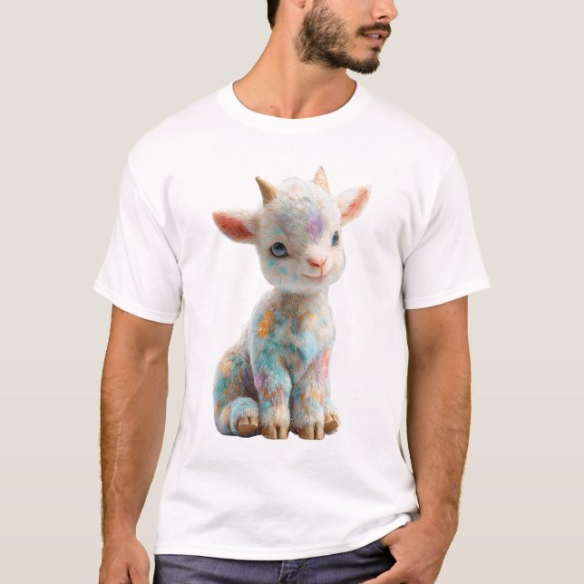 Whimsical Pastel Rainbow Goat Men T-Shirt (Front)