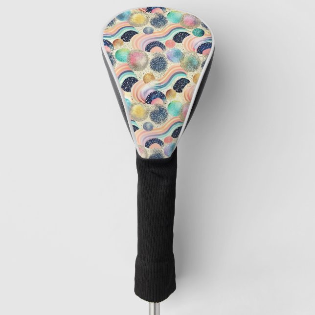 Whimsical Pastel Rainbow Waves & Glitter Abstract  Golf Head Cover (Front)