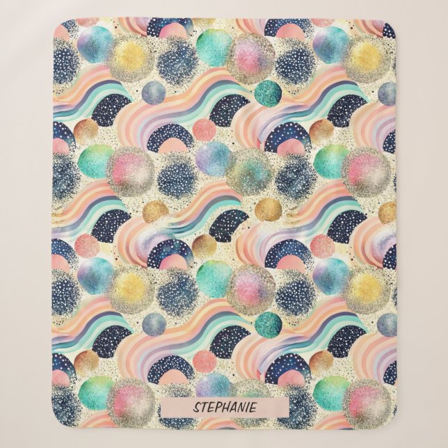 Whimsical Pastel Rainbow Waves & Glitter Abstract  Sherpa Blanket (Front)