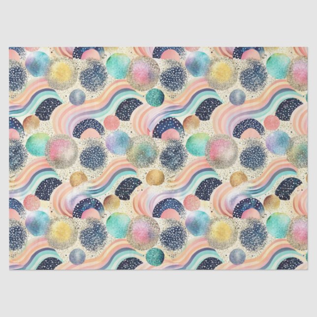Whimsical Pastel Rainbow Waves & Glitter Abstract  Tissue Paper (Front)