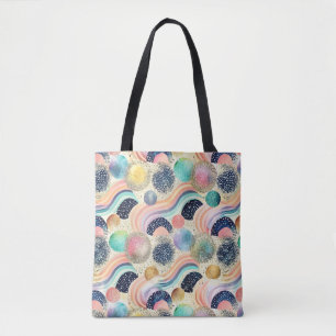 Whimsical Pastel Rainbow Waves & Glitter Abstract  Tote Bag