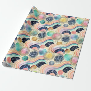 Whimsical Pastel Rainbow Waves & Glitter Abstract Wrapping Paper