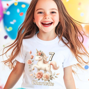 Whimsical pastel roses unicorn birthday T-Shirt