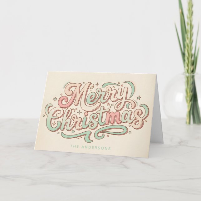 Whimsical Pastel Script Merry Christmas Holiday Card (Front)