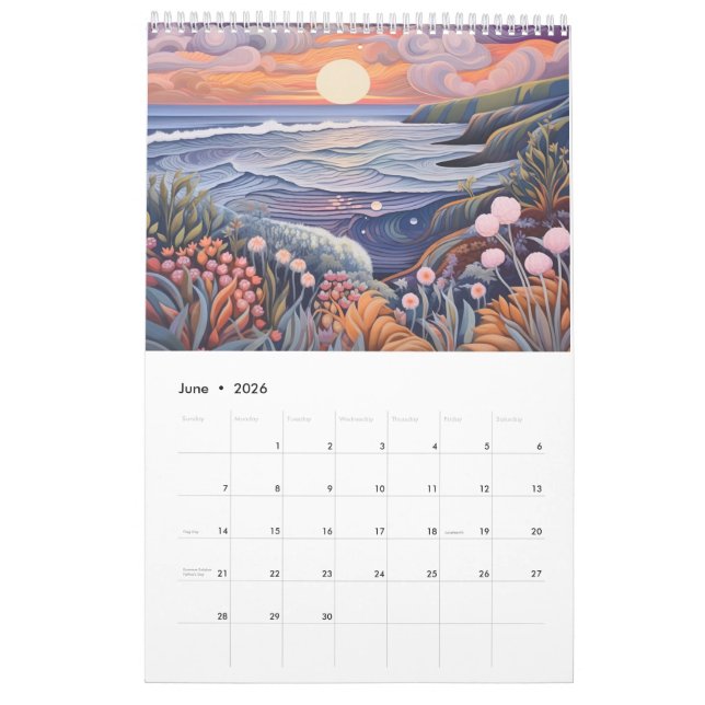 Whimsical Pastel Seaside Beach  Calendar (Jun 2026)