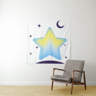 Whimsical Pastel Star and Moon Nursery Tapestry