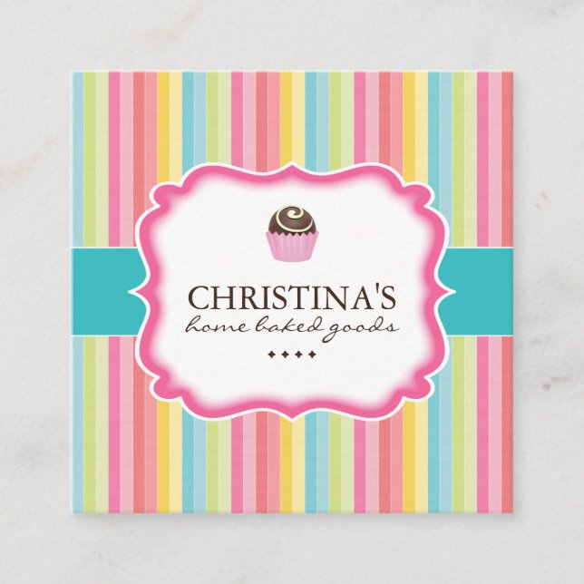 Whimsical Pastel Stripes Cake Ball Business Cards (Front)