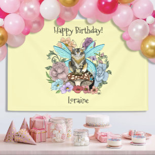 Whimsical Pastel Tabby Fairy Cat Floral Fantasy Banner
