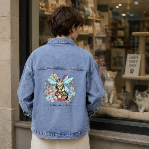 Whimsical Pastel Tabby Fairy Cat Floral Fantasy Denim Jacket