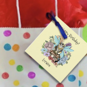 Whimsical Pastel Tabby Fairy Cat Floral Fantasy Favour Tags