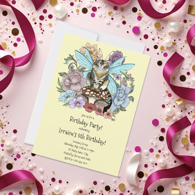 Whimsical Pastel Tabby Fairy Cat Floral Fantasy  Invitation (Creator Uploaded)