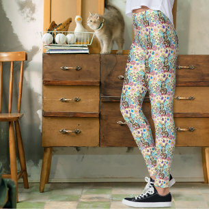 Whimsical Pastel Tabby Fairy Cat Floral Fantasy Leggings