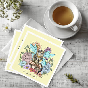 Whimsical Pastel Tabby Fairy Cat Floral Fantasy Napkin