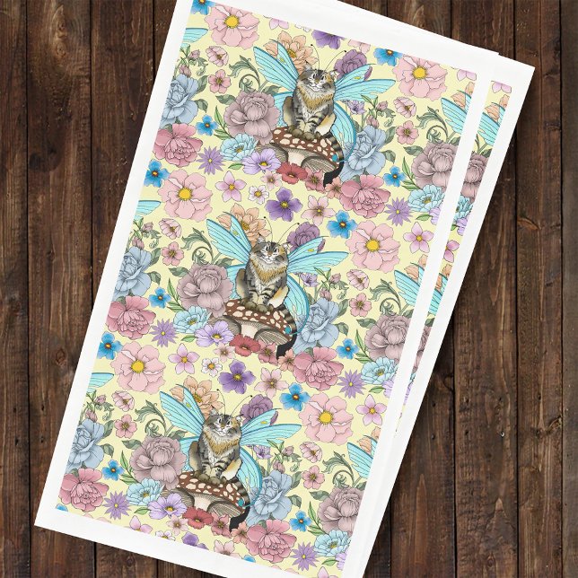 Whimsical Pastel Tabby Fairy Cat Floral Fantasy  Napkin (Creator Uploaded)