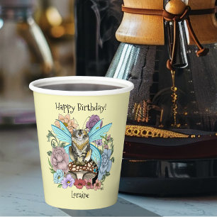 Whimsical Pastel Tabby Fairy Cat Floral Fantasy Paper Cups