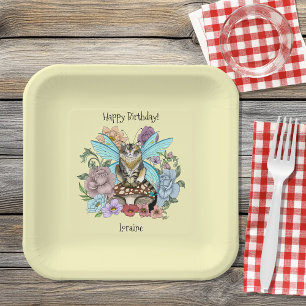 Whimsical Pastel Tabby Fairy Cat Floral Fantasy  Paper Plate