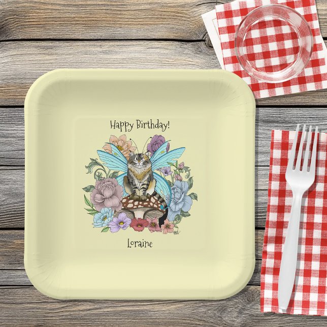 Whimsical Pastel Tabby Fairy Cat Floral Fantasy  Paper Plate (Creator Uploaded)