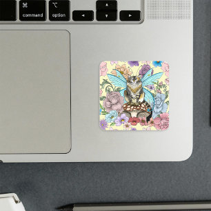 Whimsical Pastel Tabby Fairy Cat Floral Fantasy  Square Sticker