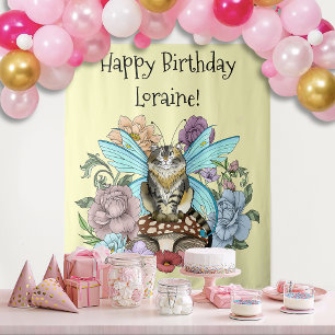 Whimsical Pastel Tabby Fairy Cat Floral Fantasy Tapestry