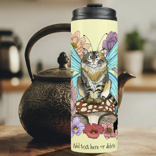 Whimsical Pastel Tabby Fairy Cat Floral Fantasy Thermal Tumbler