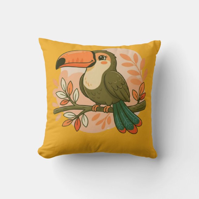 Whimsical Pastel Toucan Cushion (Front)